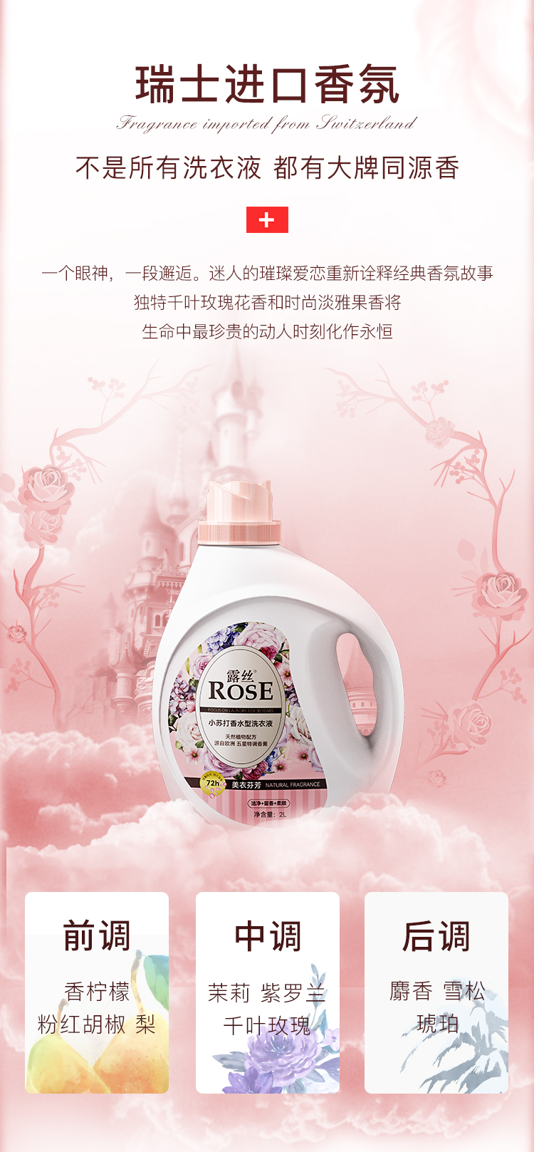 【国内贸易】ROSE/露丝 小苏打香氛型洗衣液 4桶8袋（24斤）(图2)