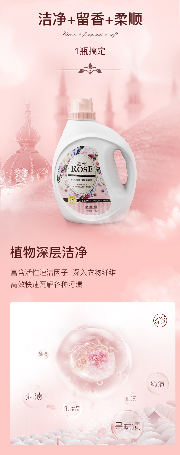 【国内贸易】ROSE/露丝 小苏打香氛型洗衣液 4桶8袋（24斤）(图6)
